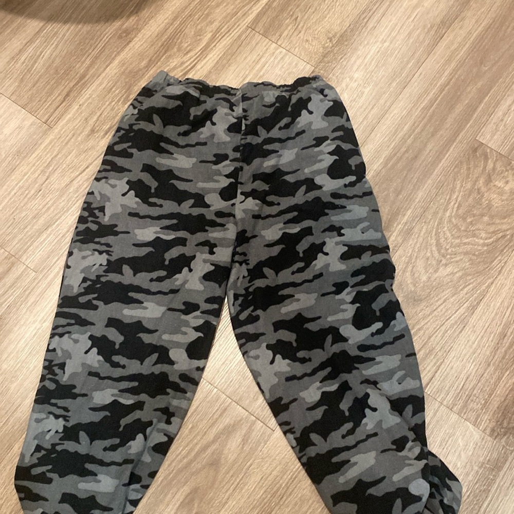 black and grey pajama pants